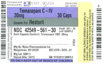 Ndc: 42549-561-30rx#: 0000temazepam 30mg #30 Capsule(s) (Temazepam C Iv  30 mg  Label  42549)